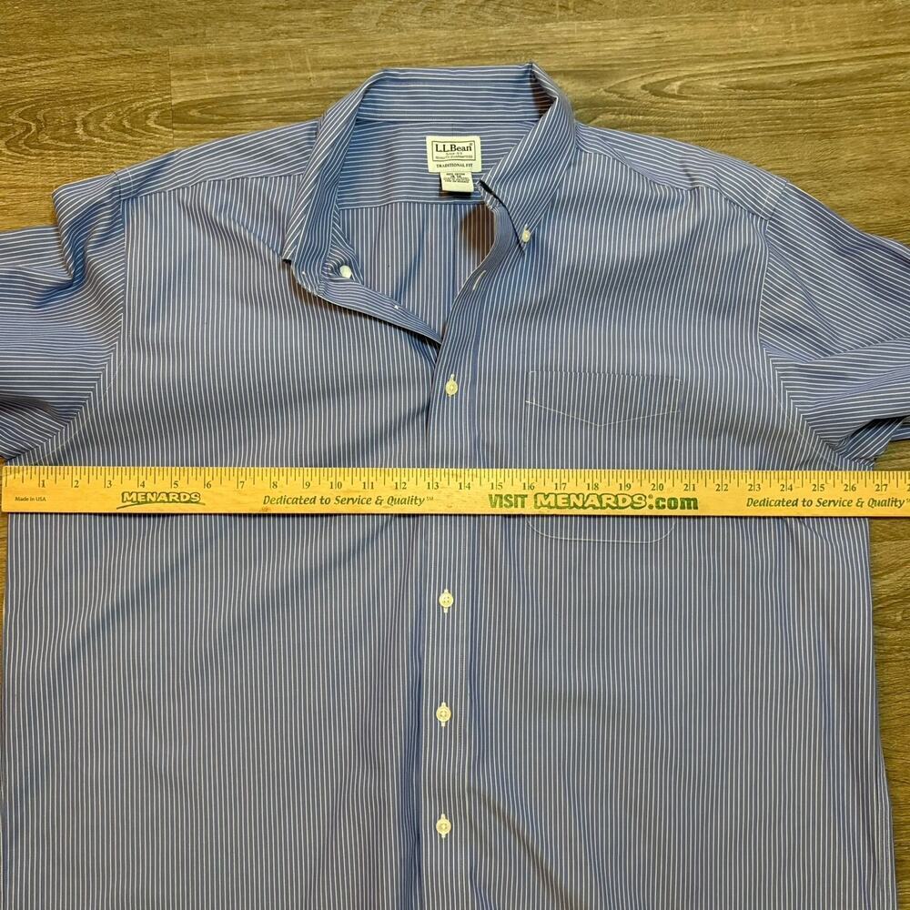 L. L. Bean Button Down Shirt Blue Stripe Mens 18-36 Traditional Fit Cotton​​ - Picture 7 of 8